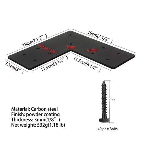 Four Pack Tough As Nails Heavy Duty L Brackets Corner 90 Degree Right Angle Steel Shelf Cabinet Support with screws, 7.5x7.5x3 inches