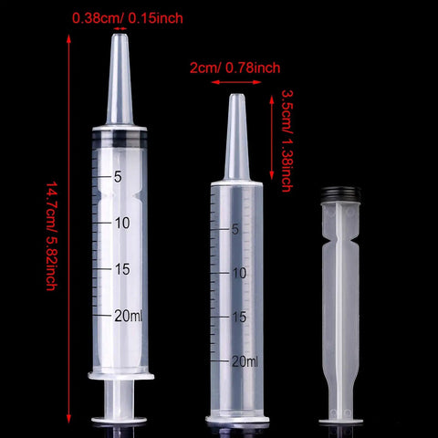 Large Plastic Syringe 4 Pack For Measuring And Dispensing Fluids Sterile Wrapped 20 Ml Syringe Set For Essential Oils Inks Perfume Lubricants And More The Go To Tool For DIY Projects And Lab Use showing 20 ml measurement markings and clear design