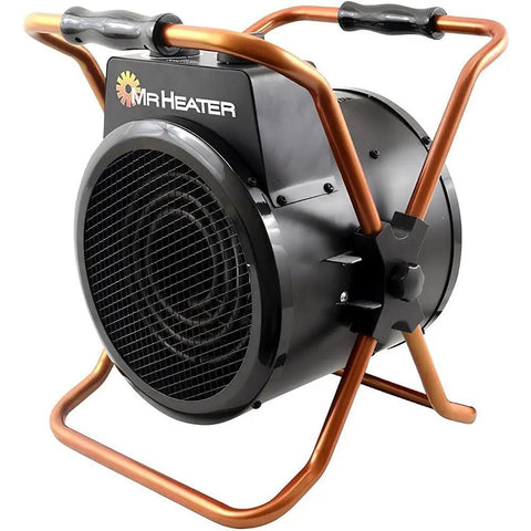 Heavy Duty Portable Forced Air Electric Heater Delivers 3600 Watts At 240 Volts with tilt barrel for workspace heating.