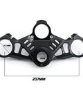 Premium CNC Aluminum Top Triple Tree Clamp for 2020-2024 ZX-25R and ZX-4R motorcycles, black anodized finish, showing dimensions