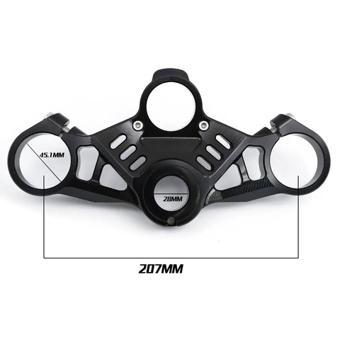 Premium CNC Aluminum Top Triple Tree Clamp for 2020-2024 ZX-25R and ZX-4R motorcycles, black anodized finish, showing dimensions