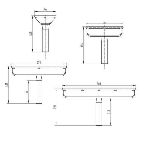 Heavy Duty 1 Inch Diameter Woodturning Lathe Tool Rest Set with three angles showing measurements for precise tool positioning.