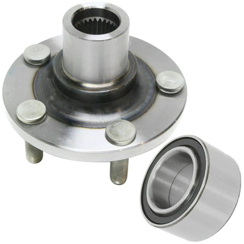 Front Wheel Bearing And Hub Assembly With Five Lugs For Subaru Baja Forester Impreza Legacy And Outback Fits 1990s Through 2008 Heavy Duty Replacement Reduces Noise And Vibration For Smooth Ride showing metal assembly components