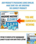 Powerful Washing Machine Cleaner And Descaler Tablets 24 Pack in blue packaging with tablets visible, designed for HE washers.