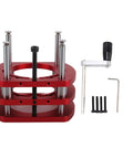 Rock Solid Aluminum Router Lift Base With 4-Jaw Clamping For Woodworking Tables And Engraving Tools, Precision Lift System For Small Trimming Machines, Vibration Free Performance red aluminum lift base with 4-jaw clamp and handle