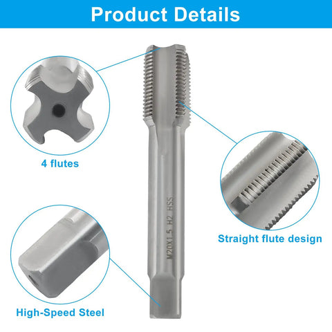 Premium M20 X 1.5 Tap And Die Set For Cutting Clean Threads On Steel Aluminum Or Copper With Heavy Duty Alloy Steel And HSS Precision Tools For DIY Pros, HSS tap with 4 flutes