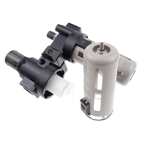 Close-up of Three In One FRL Air Filter Regulator Lubricator Combo with 1/4 Inch NPT Ports showing filtration unit.