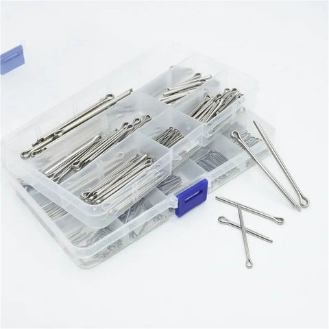 All Purpose Cotter Pin Set Kit 304 Stainless Steel U And R Shape Split Pins For Cars And Trucks Auto Repair Assorted Sizes Rust Resistant Dowel Roll Pins M3 Size Tension Clip Fasteners in plastic organizer