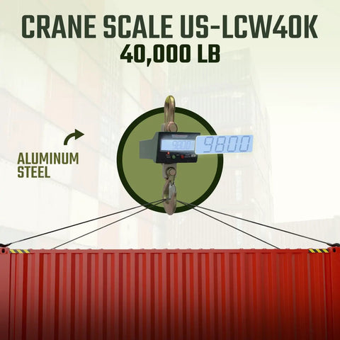 Rock Solid Wireless Crane Scale With 40000 Lb Capacity And Vivid Lcd Panel Plus Broad Signal Remote For Heavy Duty 300 Ft Loads showing 9800 lb scale reading.