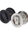 Round Pocket Door Privacy Latch Set For 35mm To 55mm Thick Doors Flush Mounted With Large Locking Lever Stainless Steel Privacy Hardware