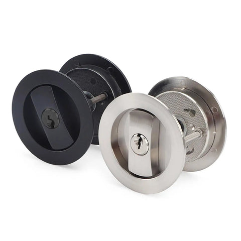Round Pocket Door Privacy Latch Set For 35mm To 55mm Thick Doors Flush Mounted With Large Locking Lever Stainless Steel Privacy Hardware