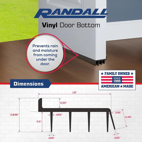 Vinyl Door Bottom Weatherstrip For Doors Between One And Two Inches Thick Four Foot Brown With Easy Install Built In Drip Cap Fits Gaps From Quarter Inch To Nine Sixteenths Inch Made In The United States next to door with dimensions