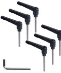 Clamping Lever Handles With Quick Release Push Button Locking For Jigs And Fixtures, 304 Stainless Steel M5 X 45mm Stud, Black Finish, 6 Pack