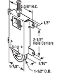 Diagram of Sliding Mirror Door Rollers Assembly for Closet Doors with 1-1/2 Inch Nylon Concave Wheels and 2-1/2 Inch Hole Centers.