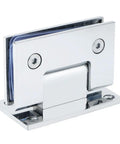 Durable Chrome Glass Shower Door Hinge For Frameless Bathroom Doors With 90 Degree Match, polished stainless steel, detailed view.