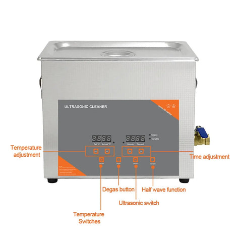 Hualuck 6L Digital Ultrasonic Cleaner With Heat And Timer, Stainless Steel Tank for adjusting temperature and time settings.