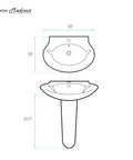 Plaisir Rounded Basin Pedestal Sink Built Tough With Scratch Resistant Ceramic Non Porous Construction One And Three Eighths Inch Faucet Hole Overflow Included Modern Bathroom Upgrade You Can Count On measurement diagram
