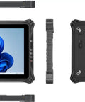 Badass Rugged Windows 11 Tablet Built Tough With Solid Mil Spec Armor, 12 inch HD touchscreen, side and back views.