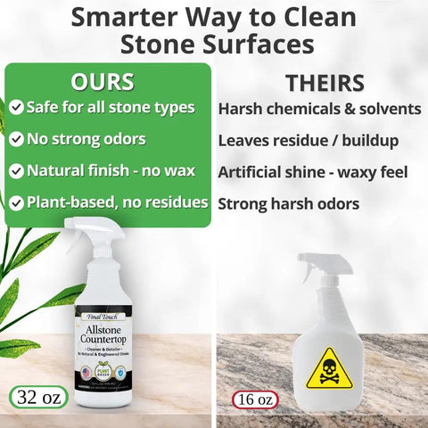 AllStone Countertop Cleaner Plant Based Stone Safe Daily Use Spray With Scrub Brush for Granite Quartz Marble and Stone Surfaces, 32oz bottle