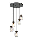 5 Light Mason Jar Chandelier Pendant For Kitchen Island And Dining Room, bronze canopy, adjustable hanging glass jar shades
