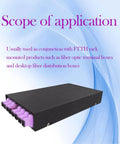 SC/UPC To SC/UPC OM4 Duplex Fiber Optic Adapter Multimode Connector Purple 10 Pack in a black housing front view