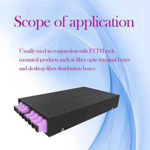 SC/UPC To SC/UPC OM4 Duplex Fiber Optic Adapter Multimode Connector Purple 10 Pack in a black housing front view