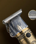 Close-up of USB Charged Electric Hair Clipper For Barbershop And Home Use Metal Body Trimmer showing blade and design