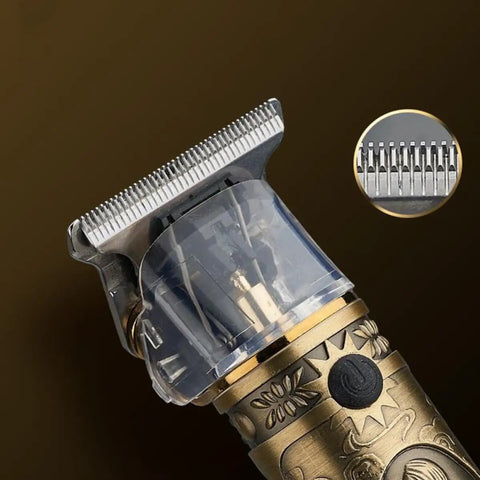 Close-up of USB Charged Electric Hair Clipper For Barbershop And Home Use Metal Body Trimmer showing blade and design