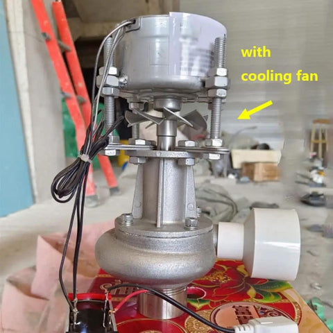 300W Micro Hydroelectric Generator For Off Grid Power Portable Water Turbine 50Hz 220V with cooling fan visible, side view