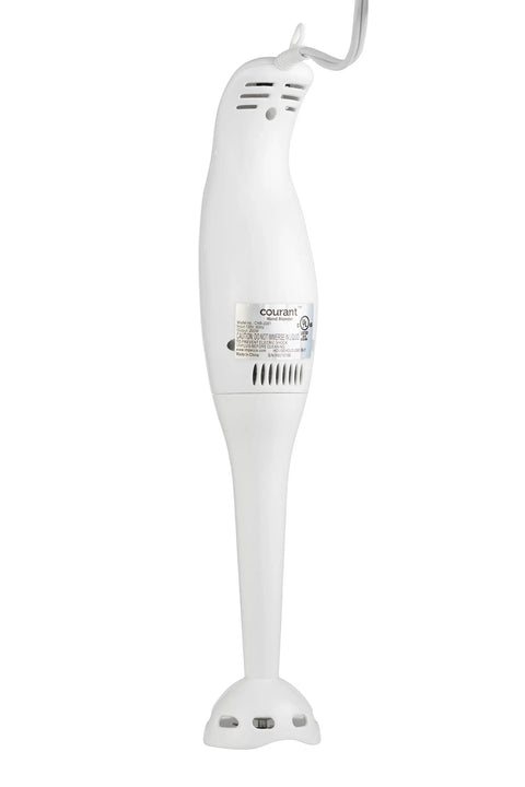 Knockout 200W Immersion Hand Blender With Stainless Steel Blades in white color, showcasing sleek design and lightweight grip.