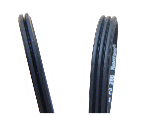 Elastic V Ribbed Drive Belt for Conveyor Roller Replacement 2PJ376 3PJ376 4PJ376 Multi Groove Power Transmission Belt No Slip and Steady Running for Everyday Use, black ribbed belt close-up