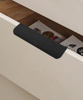Matte Black Aluminum Finger Edge Cabinet Pulls 150mm Hidden Concealed Drawer Handles on white drawer