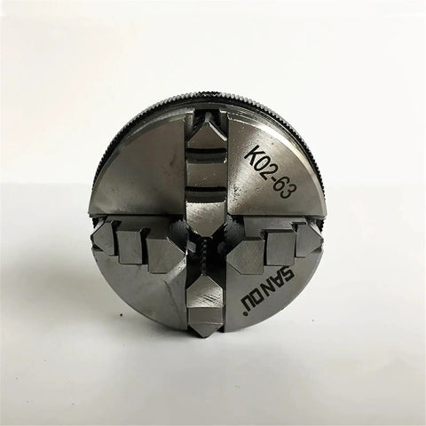 Heavy Duty 63Mm K02-63 Four Jaw Scroll Chuck For Mini Wood Lathe With Hardened Steel Jaws and M14 Mount Thread Precision Manual Clamping Tool, showing jaws.