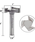 One Quarter Inch Shank One Inch Cutting Diameter T Shape CNC Spoilboard Surfacing Router Bit For Bottom Cleaning And Wood Milling Planing Tool Pro Grade Carbide Mortising Router Bit Long Lasting, shown with dimensions