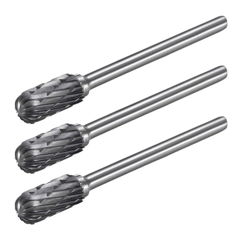 Beefy Tungsten Carbide Rotary Burrs Set One Eighth Inch Shank Double Cut Cylindrical Radius End 6mm Diameter For Die Grinder Wood Metal Carving Polishing Long Lasting Cut 3 Pieces