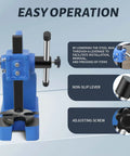 Beefy 1 Ton Manual Arbor Press For Riveting And Precision Hole Punching On A Heavy Duty Cast Iron Desktop Base displayed with features