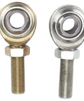 Beefy One Half Inch Bore Rod End Heim Joint Pair With One Half By Twenty Male Threads, showing right and left-hand alignment for steering connections.