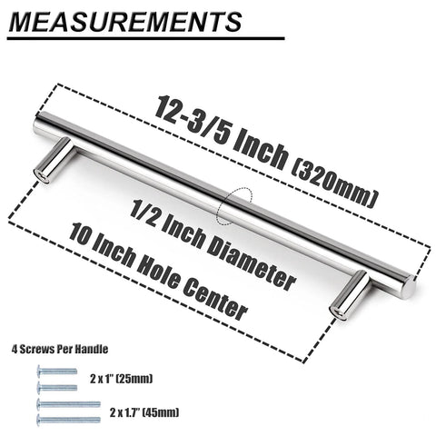 Polished Chrome T Bar Cabinet Pulls 256mm Hole Centers 10 Inch Center To Center Stainless Steel Drawer Handles measurements and screws