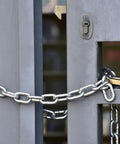 Stainless Steel Chain 2mm Thick, 98.4 Ft Heavy Duty Proof Coil Chain With Hanging Loops used to secure metal gate