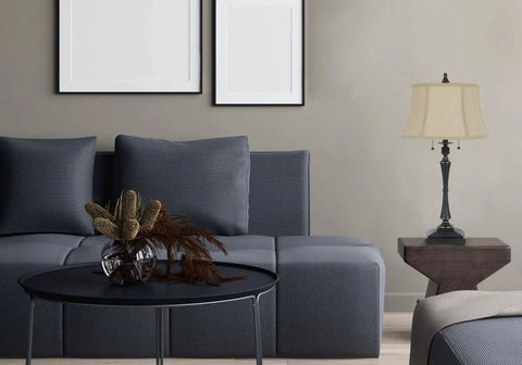 Living room with Pair Of Madison Table Lamps With Burlap Shade And Pull Chain Switch, Oil Rubbed Bronze Finish, 31 Inch Tall Each