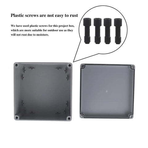 IP65 Weatherproof 8 By 8 By 4 Inches ABS Junction Box Outdoor Electrical Enclosure lid and screws visible