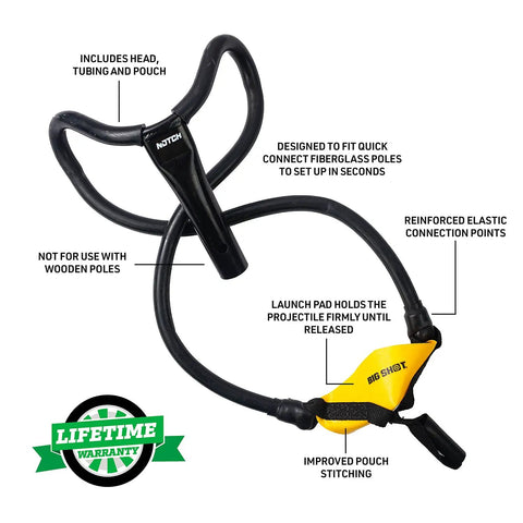 Big Shot Launcher Set With 2 Four Foot Poles, Head, Rubber Tubing And Pouch, Individually Boxed for setup and precise thrust