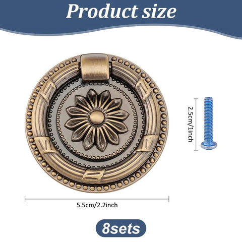 Antique Bronze Round Ring Drawer Pulls Set Of 8 Including Screws For Dresser Wardrobe Closet Bedroom Furniture Decoration
