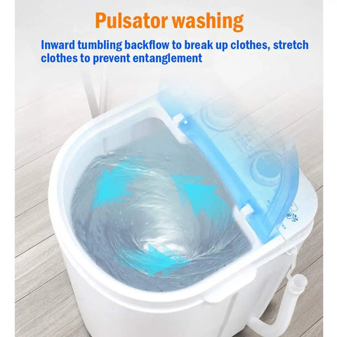 Compact Mini Washing Machine 36kg Personal Clothes Washer Portable Laundry Lifesaver Super Handy For Dorms Apartments And Rvs Easy Peasy Operation No Sweat Compact Design In Black showing pulsator washing process.