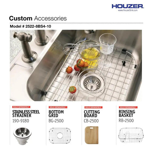 Glowtone 25 Inch Stainless Steel Topmount Kitchen Sink With 4-Hole Design showcasing accessories and strainer