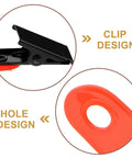 Glow Reflective Trail Marker Clips For Outdoor Hiking And Hunting Orange PVC Clips With Glow Tape detail view of clip and hole design.