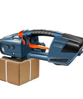 Handy Portable Electric Strapping Machine For Pet Or Pp Tape That Wields 2800N Force Fast One Hand Charge And Ergonomic Grip for packaging a cardboard box.