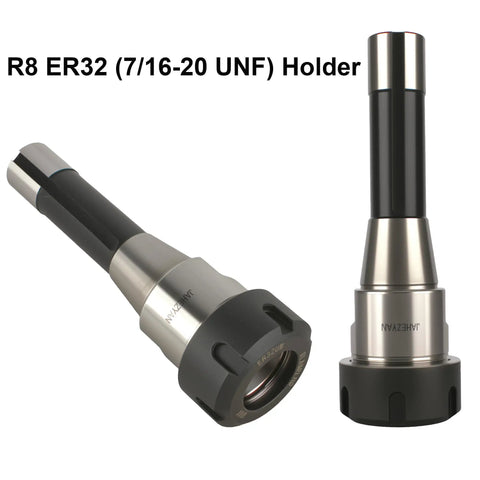 R8 Collet Set With 15 ER32 Collets And Holder Kit showing ER32 holder angled for CNC milling