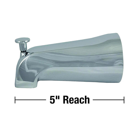 Tub Spout With Diverter In Chrome Finish, Durable Metal Construction, 1 Pack Universal Fit, 5-inch reach shown