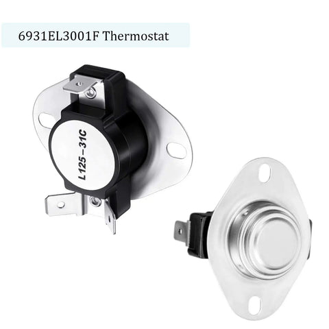 6931EL3001F thermostat from Dryer Repair Kit With 6931EL3001F Thermostat And 6931EL3003D Thermal Fuse Thermostat Replacement Parts For Dryers DIY Friendly Install Plug And Play Fits Most Models showing front and back